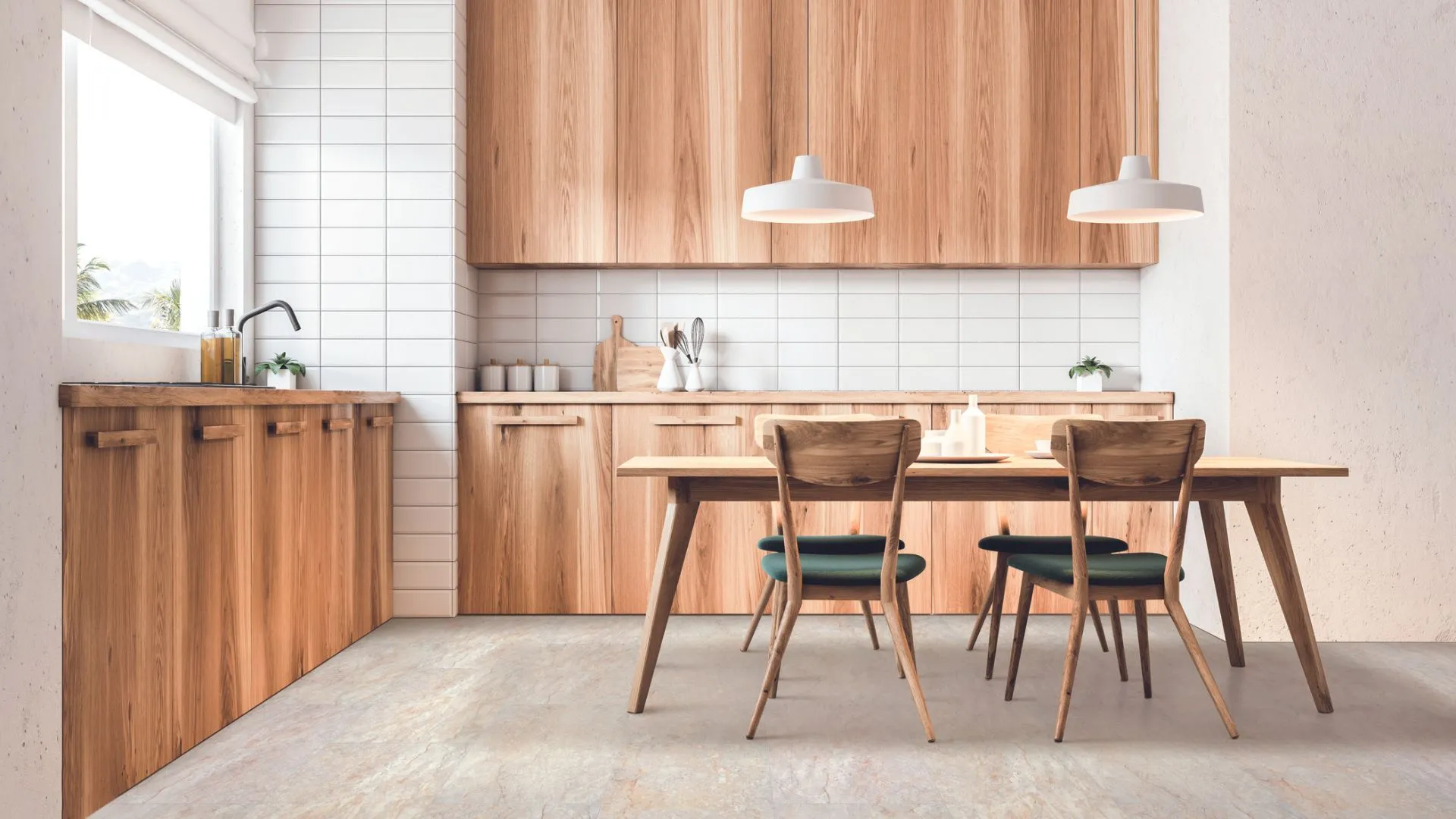 light flooring in modern wooden kitchen